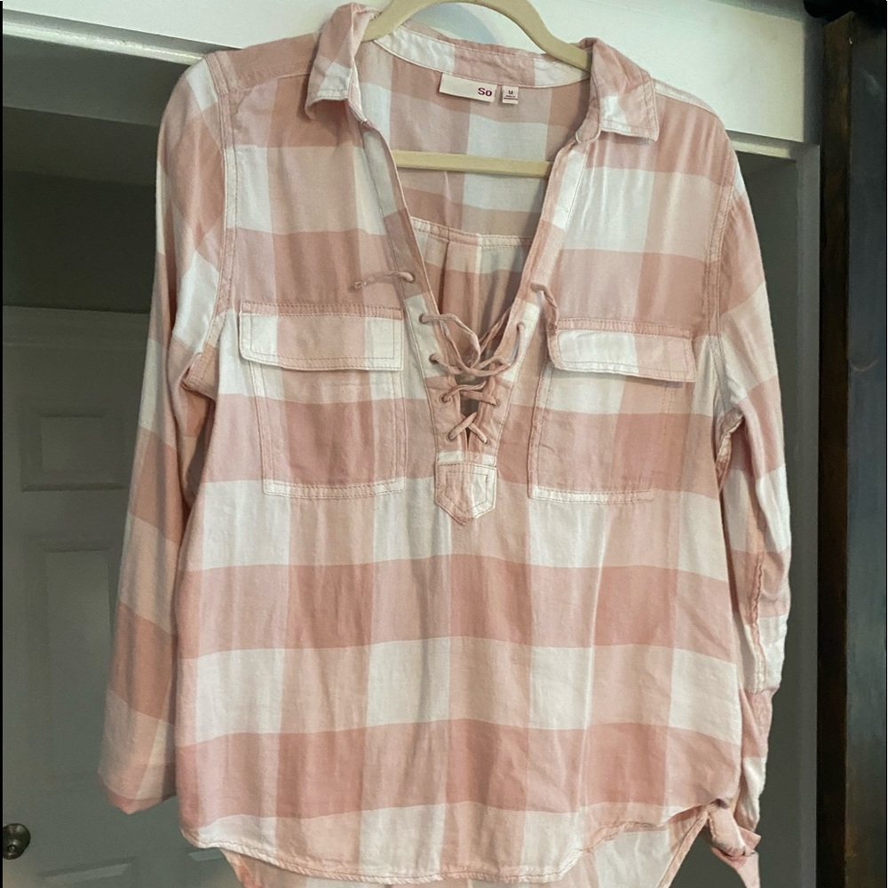 SO pink and white plaid top